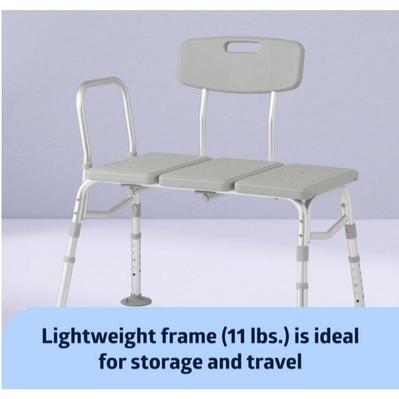 Medline Adjustable Transfer Bench for Bathtubs and Shower Slip-Resistant, 400 lb - Picture 3 of 9